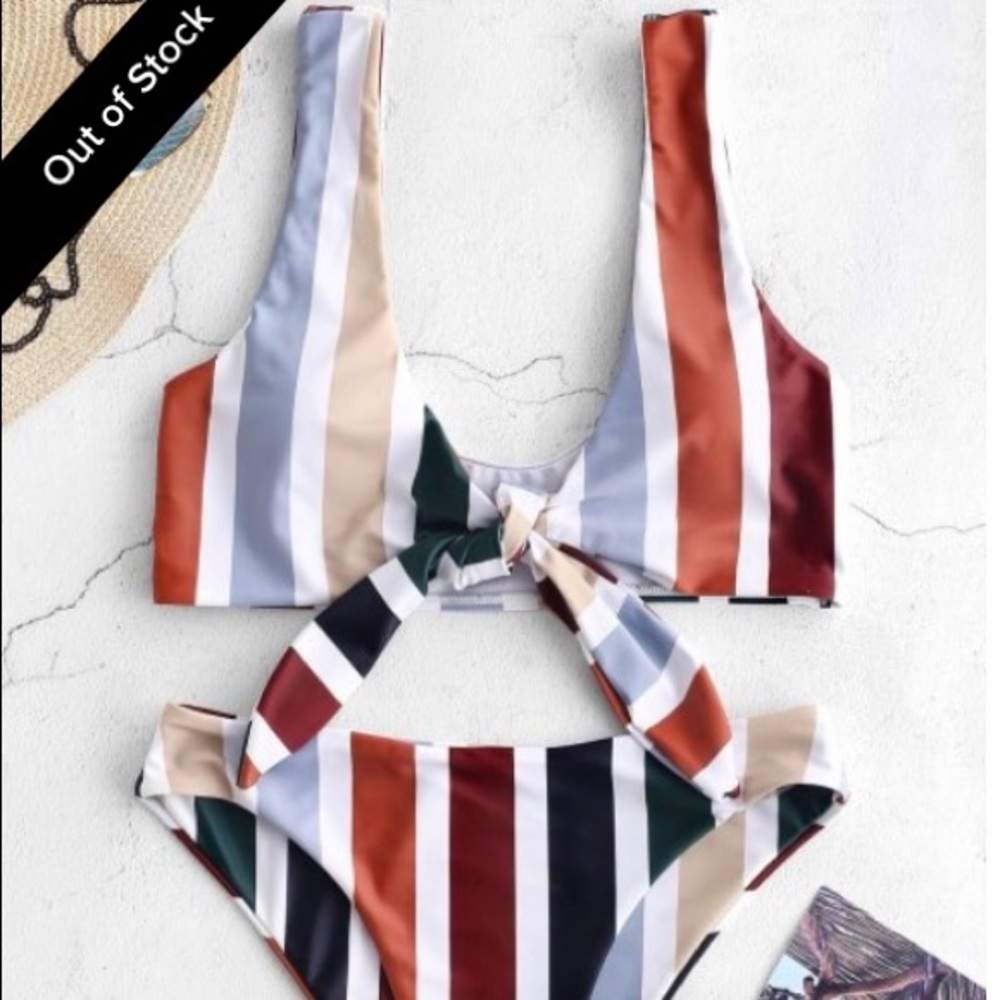 Zaful Striped Front Tie Bikini Set